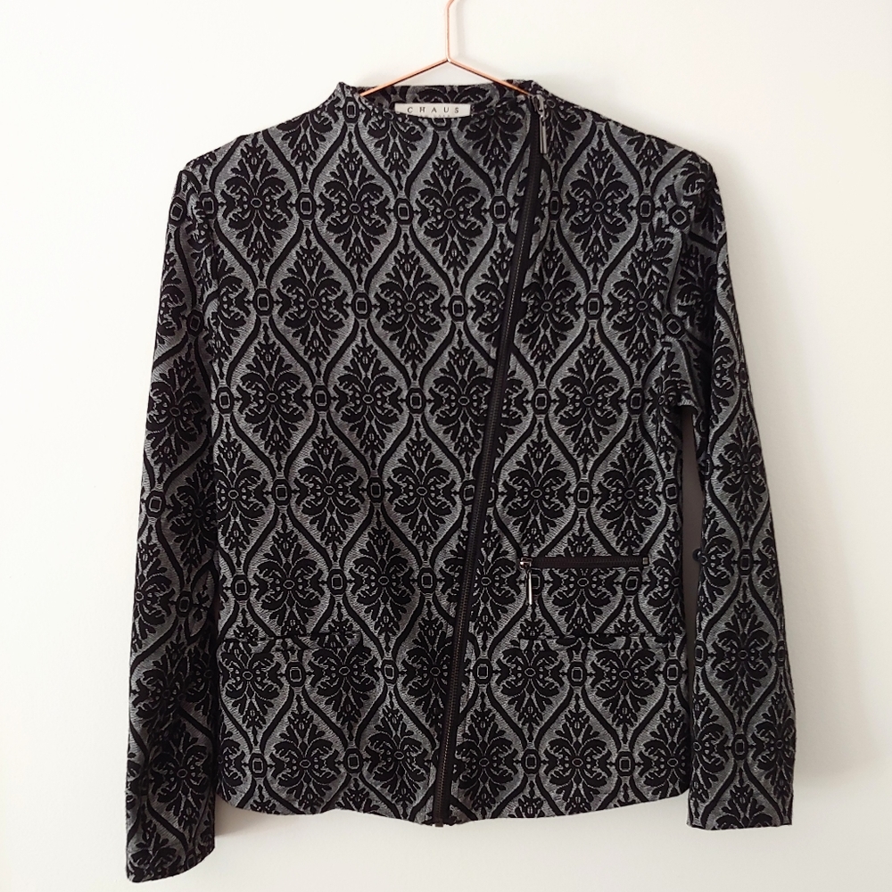 Chaus New York black and gray zip front jacket